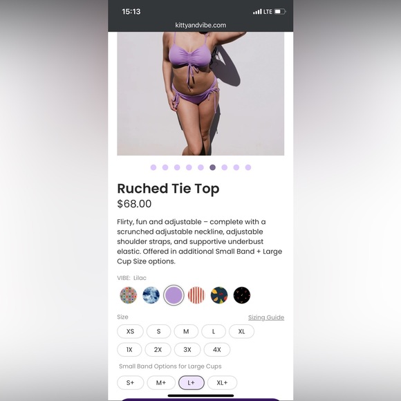 Kitty&Vibe Lilac Ruched Tie Bikini Top Size L+ (Fits Bra Size 36F/DDD-36G) BNWT! - Picture 4 of 6